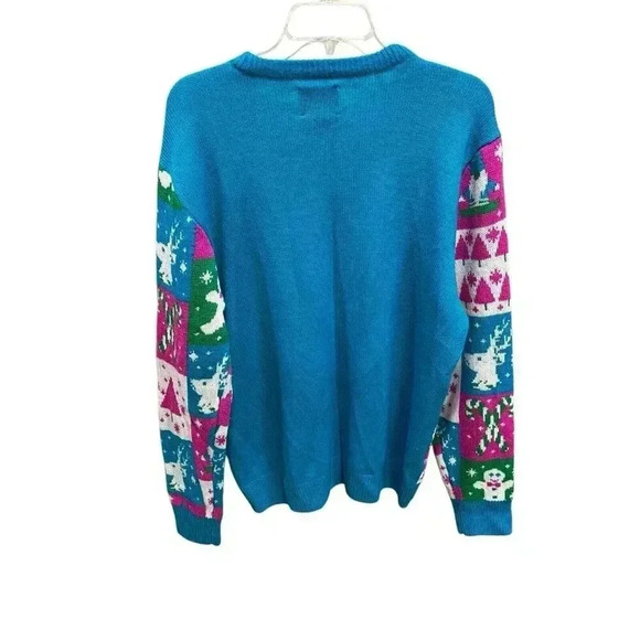Party Sweater Dec 25th Adult Large Blue & Pink Pullover Sweater Holiday XMas - Picture 5 of 5